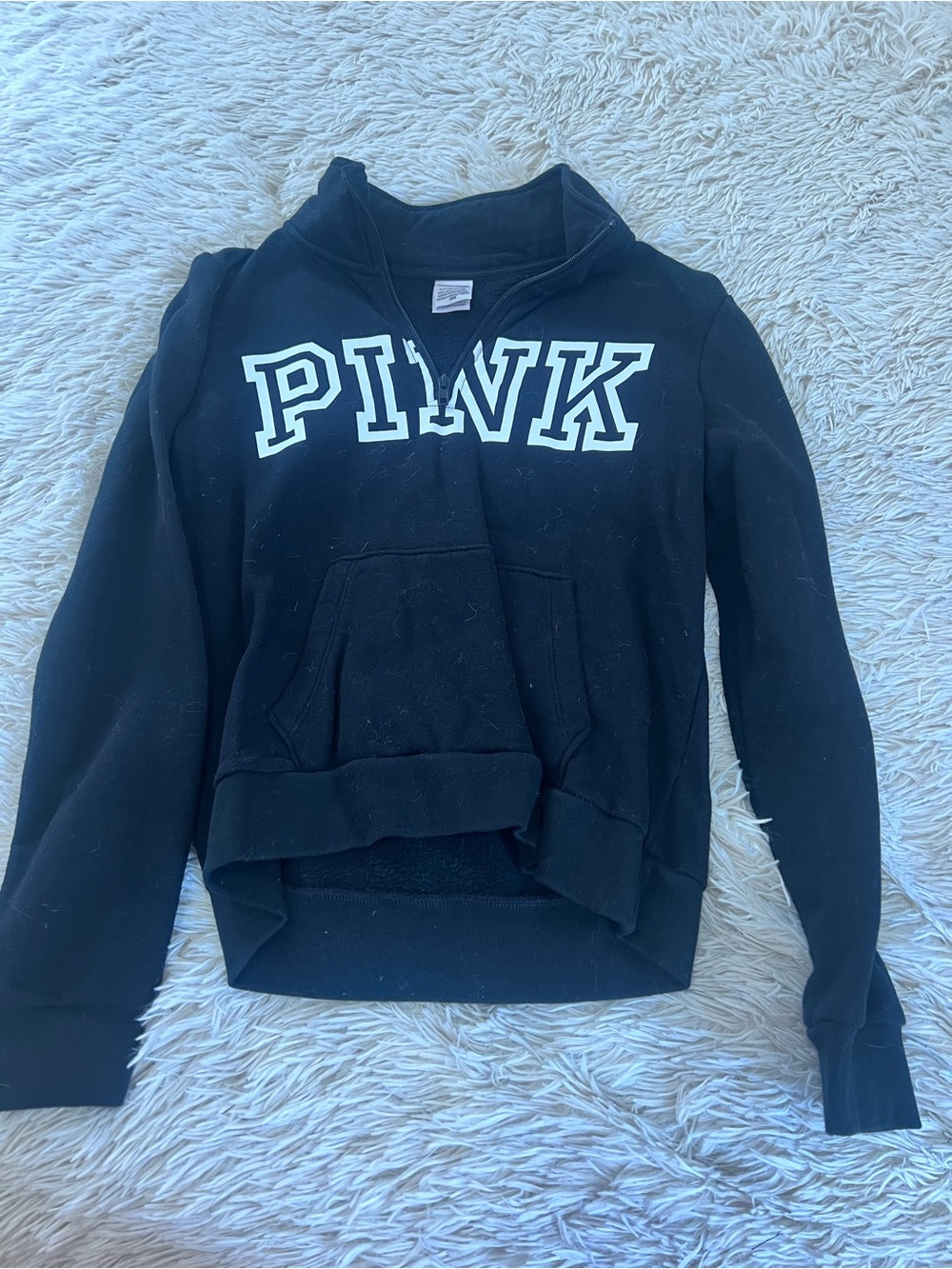 PINK Victoria's Secret Black Quarter-Zip Logo Pullover